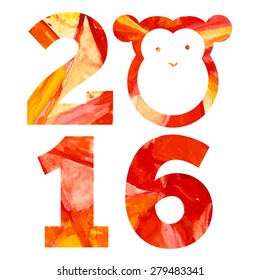 2016 and fire monkey with aquarelle effects in vector