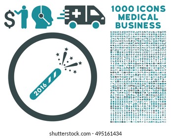 2016 Firecracker icon with 1000 medical business soft blue vector pictographs. Clipart style is flat bicolor symbols, white background.