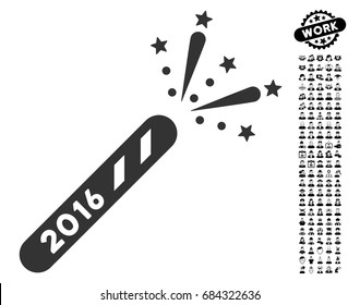 2016 Firecracker icon with black bonus professional icon set. 2016 Firecracker vector illustration style is a flat gray iconic element for web design, app user interfaces.