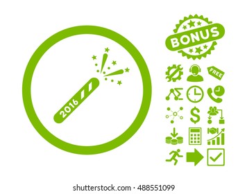 2016 Firecracker icon with bonus clip art. Vector illustration style is flat iconic symbols, eco green color, white background.