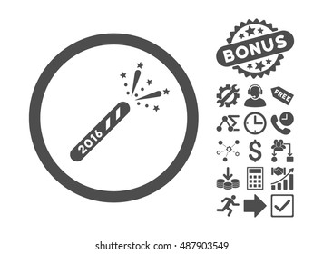 2016 Firecracker icon with bonus images. Vector illustration style is flat iconic symbols, gray color, white background.