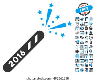 2016 Firecracker pictograph with bonus calendar and time management clip art. Vector illustration style is flat iconic bicolor symbols, blue and gray colors, white background.