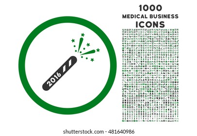 2016 Firecracker rounded vector bicolor icon with 1000 medical business icons. Set style is flat pictograms, green and gray colors, white background.