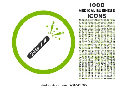 2016 Firecracker rounded vector bicolor icon with 1000 medical business icons. Set style is flat pictograms, eco green and gray colors, white background.