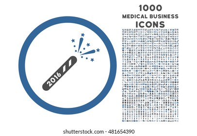2016 Firecracker rounded vector bicolor icon with 1000 medical business icons. Set style is flat pictograms, cobalt and gray colors, white background.