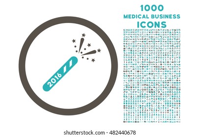2016 Firecracker rounded vector bicolor icon with 1000 medical business icons. Set style is flat pictograms, grey and cyan colors, white background.