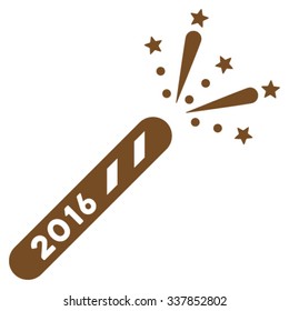 2016 Firecracker vector icon. Style is flat symbol, brown color, rounded angles, white background.