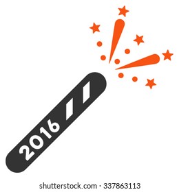 2016 Firecracker vector icon. Style is bicolor flat symbol, orange and gray colors, rounded angles, white background.