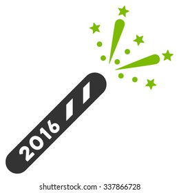 2016 Firecracker vector icon. Style is bicolor flat symbol, eco green and gray colors, rounded angles, white background.