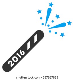 2016 Firecracker vector icon. Style is bicolor flat symbol, blue and gray colors, rounded angles, white background.
