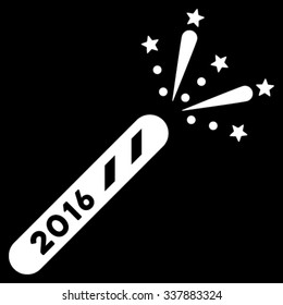 2016 Firecracker vector icon. Style is flat symbol, white color, rounded angles, black background.
