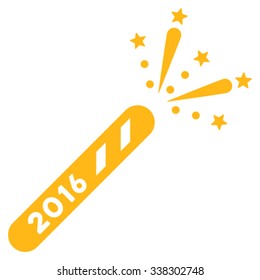 2016 Firecracker vector icon. Style is flat symbol, yellow color, rounded angles, white background.