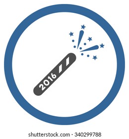 2016 Firecracker vector icon. Style is bicolor flat circled symbol, cobalt and gray colors, rounded angles, white background.