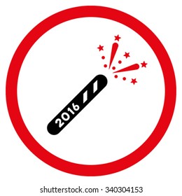 2016 Firecracker vector icon. Style is bicolor flat circled symbol, intensive red and black colors, rounded angles, white background.