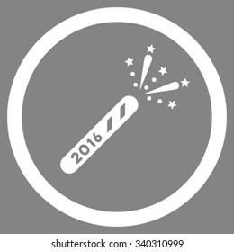 2016 Firecracker vector icon. Style is flat circled symbol, white color, rounded angles, gray background.