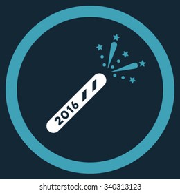 2016 Firecracker vector icon. Style is bicolor flat circled symbol, blue and white colors, rounded angles, dark blue background.