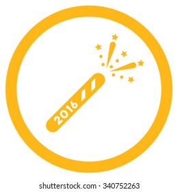 2016 Firecracker vector icon. Style is flat circled symbol, yellow color, rounded angles, white background.