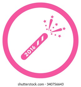 2016 Firecracker vector icon. Style is flat circled symbol, pink color, rounded angles, white background.