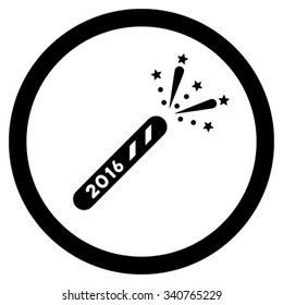 2016 Firecracker vector icon. Style is flat circled symbol, black color, rounded angles, white background.