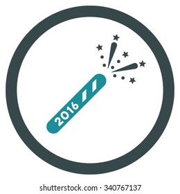 2016 Firecracker vector icon. Style is bicolor flat circled symbol, soft blue colors, rounded angles, white background.