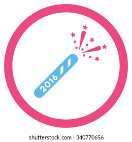 2016 Firecracker vector icon. Style is bicolor flat circled symbol, pink and blue colors, rounded angles, white background.