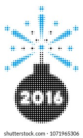2016 Fireworks Detonator halftone vector pictogram. Illustration style is dotted iconic 2016 Fireworks Detonator icon symbol on a white background. Halftone texture is round items.
