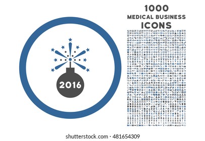 2016 Fireworks Detonator rounded vector bicolor icon with 1000 medical business icons. Set style is flat pictograms, cobalt and gray colors, white background.