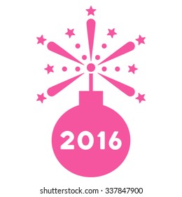2016 Fireworks Detonator vector icon. Style is flat symbol, pink color, rounded angles, white background.