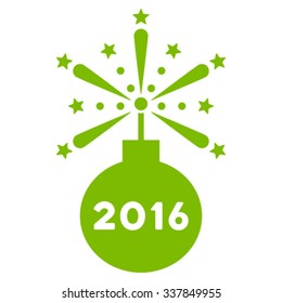 2016 Fireworks Detonator vector icon. Style is flat symbol, eco green color, rounded angles, white background.