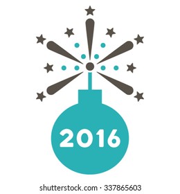 2016 Fireworks Detonator vector icon. Style is bicolor flat symbol, grey and cyan colors, rounded angles, white background.