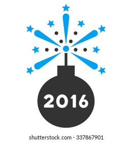 2016 Fireworks Detonator vector icon. Style is bicolor flat symbol, blue and gray colors, rounded angles, white background.