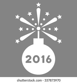 2016 Fireworks Detonator vector icon. Style is flat symbol, white color, rounded angles, gray background.