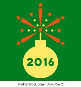 2016 Fireworks Detonator vector icon. Style is bicolor flat symbol, orange and yellow colors, rounded angles, green background.