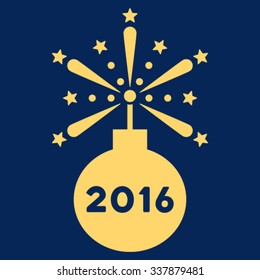 2016 Fireworks Detonator vector icon. Style is flat symbol, yellow color, rounded angles, blue background.