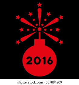 2016 Fireworks Detonator vector icon. Style is flat symbol, red color, rounded angles, black background.