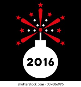 2016 Fireworks Detonator vector icon. Style is bicolor flat symbol, red and white colors, rounded angles, black background.