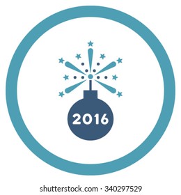 2016 Fireworks Detonator vector icon. Style is bicolor flat circled symbol, cyan and blue colors, rounded angles, white background.