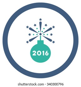 2016 Fireworks Detonator vector icon. Style is bicolor flat circled symbol, cobalt and cyan colors, rounded angles, white background.
