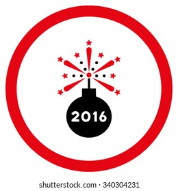 2016 Fireworks Detonator vector icon. Style is bicolor flat circled symbol, intensive red and black colors, rounded angles, white background.