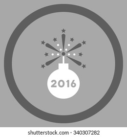 2016 Fireworks Detonator vector icon. Style is bicolor flat circled symbol, dark gray and white colors, rounded angles, silver background.
