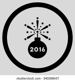 2016 Fireworks Detonator vector icon. Style is flat circled symbol, black color, rounded angles, light gray background.