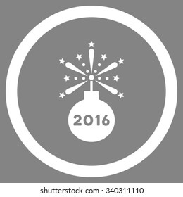 2016 Fireworks Detonator vector icon. Style is flat circled symbol, white color, rounded angles, gray background.