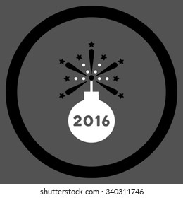 2016 Fireworks Detonator vector icon. Style is bicolor flat circled symbol, black and white colors, rounded angles, gray background.