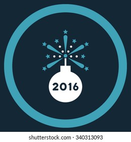 2016 Fireworks Detonator vector icon. Style is bicolor flat circled symbol, blue and white colors, rounded angles, dark blue background.