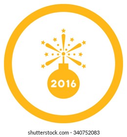 2016 Fireworks Detonator vector icon. Style is flat circled symbol, yellow color, rounded angles, white background.