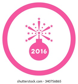 2016 Fireworks Detonator vector icon. Style is flat circled symbol, pink color, rounded angles, white background.
