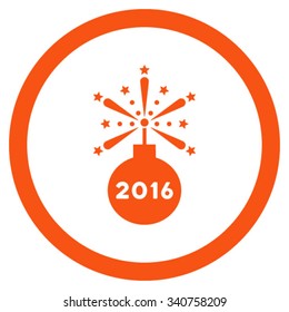 2016 Fireworks Detonator vector icon. Style is flat circled symbol, orange color, rounded angles, white background.