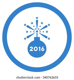 2016 Fireworks Detonator vector icon. Style is flat circled symbol, cobalt color, rounded angles, white background.