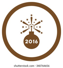 2016 Fireworks Detonator vector icon. Style is flat circled symbol, brown color, rounded angles, white background.