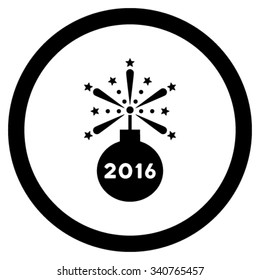 2016 Fireworks Detonator vector icon. Style is flat circled symbol, black color, rounded angles, white background.